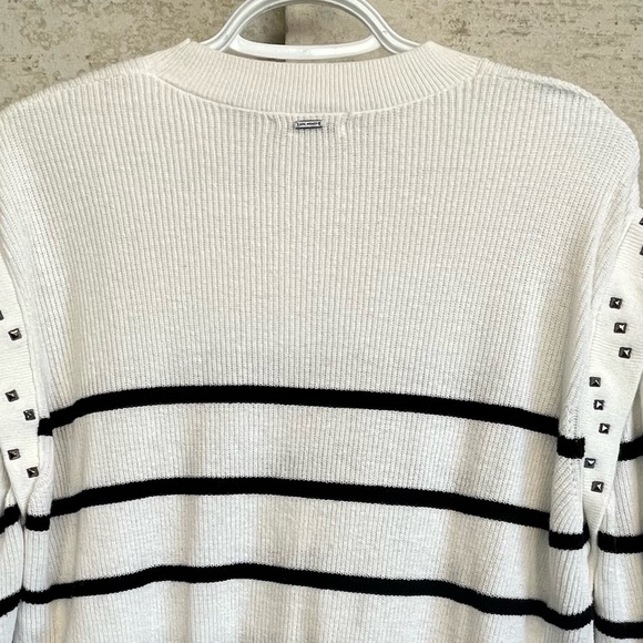 IKKS Women Striped Black and White Sweater Sz L Nautical Coastal Preppy Prep - Picture 12 of 16